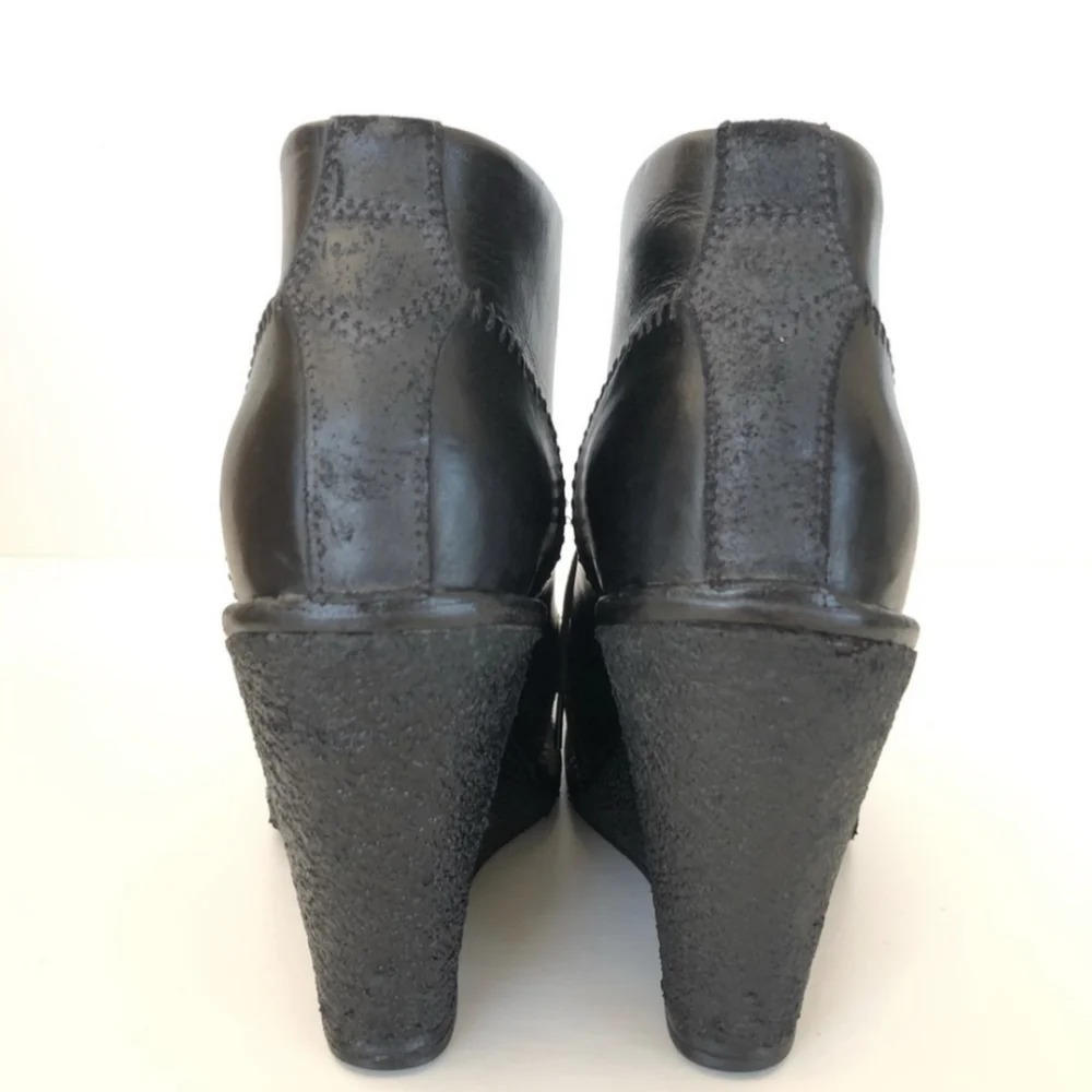 Rag & Bone Wedge Booties Odval Desert Black Leather Distressed Suede 8